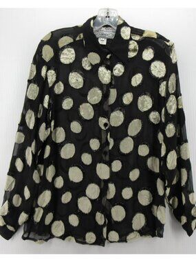 VINTAGE Le Garage Top 2 Silk Blouse Velvet Polka Dots Sheer Large